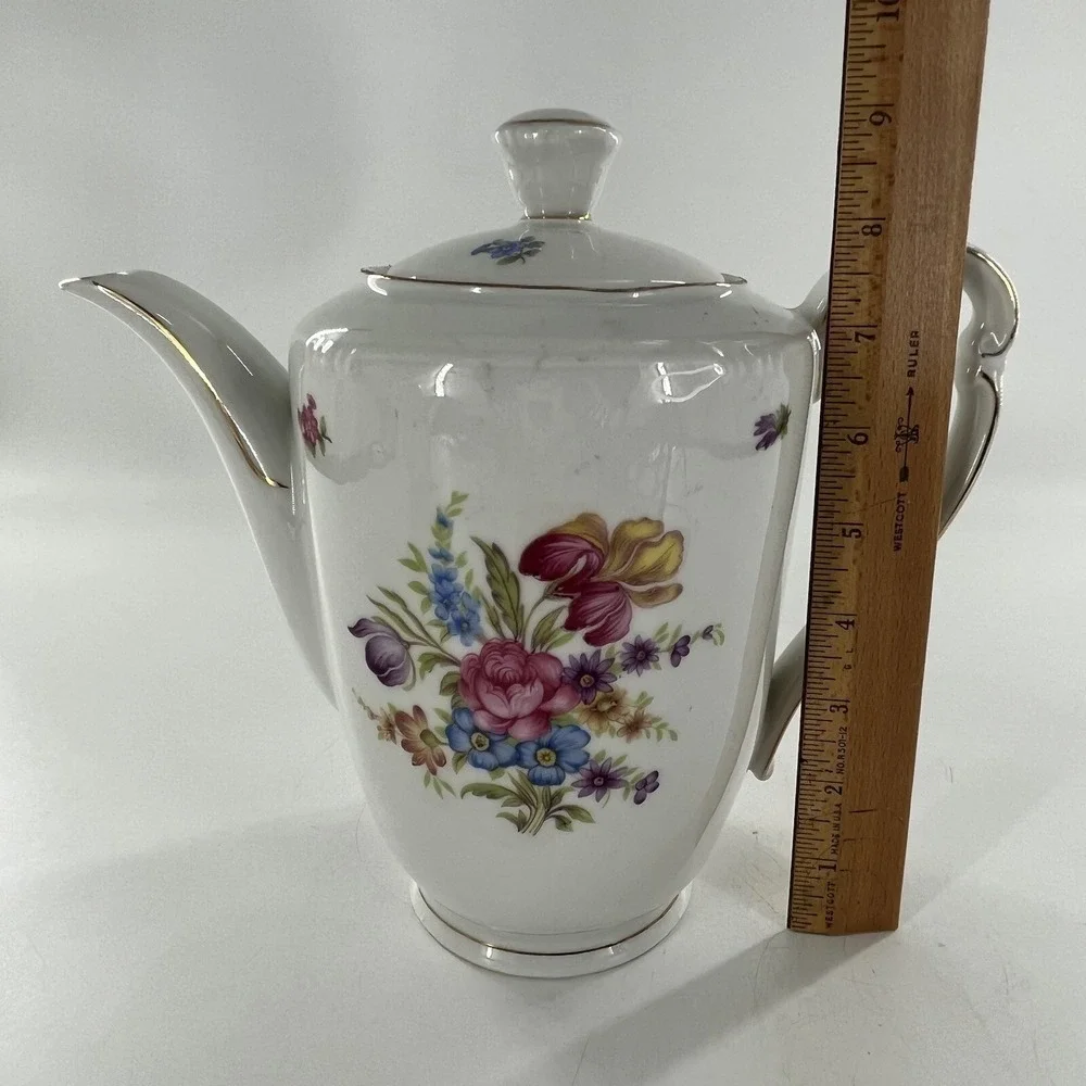 Antique Coffee Pot Footed Floral c 1903-1945 Winterling Bavaria Germany, 9.25